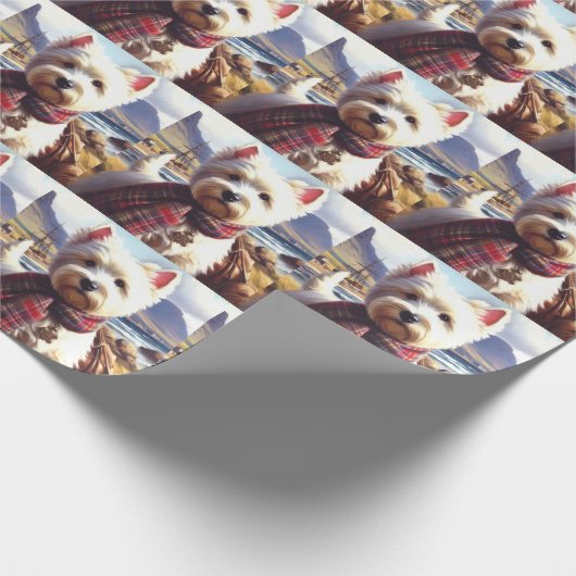 Schattige West Highland White Terrier schilderij Cadeaupapier (Hoek)