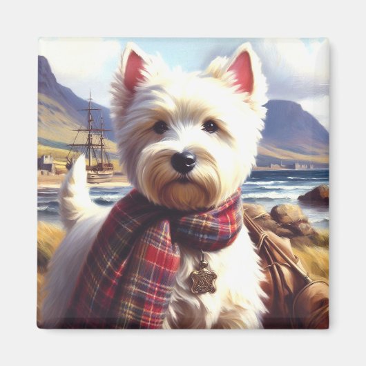 Schattige West Highland White Terrier schilderij Magneet (Voorkant)