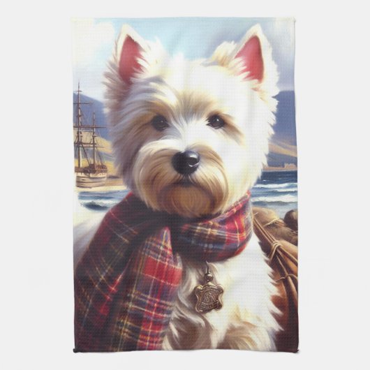 Schattige West Highland White Terrier schilderij Theedoek (Verticaal)