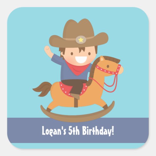 Schattige Western Cowboy Kids Verjaardagsfeest Vierkante Sticker (Voorkant)