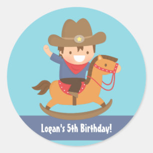 Schattige western cowboy kids verjaardagsfeestje ronde sticker