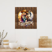 Schattige Western Cowgirl hart Poster (Keuken)