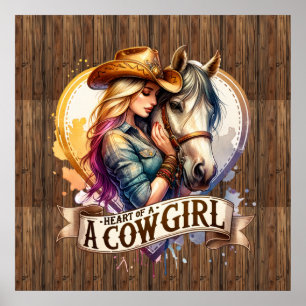 Schattige Western Cowgirl hart Poster