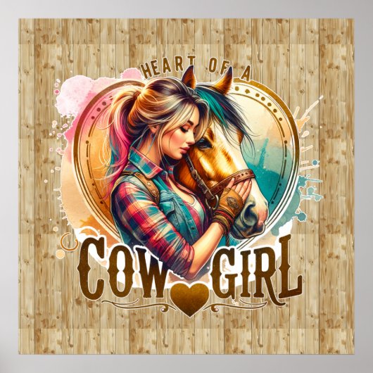 Schattige Western Cowgirl hart Poster (Voorkant)