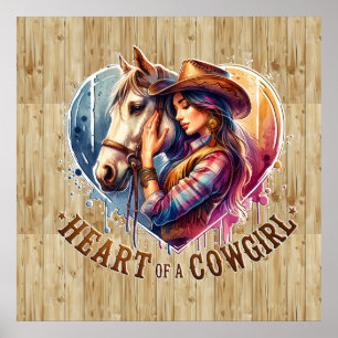 Schattige Western Cowgirl hart Poster