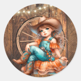 Schattige Western Cowgirl Verjaardagsfeest Ronde Sticker