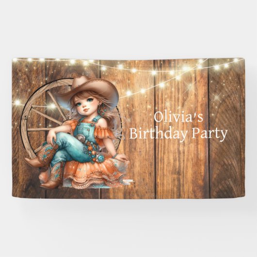 Schattige Western Cowgirl Verjaardagsfeest Spandoek (Horizontaal)