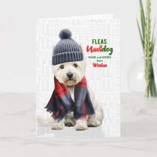 Schattige Westie-hond Grappige Vlooien Navidog met Feestdagen Kaart