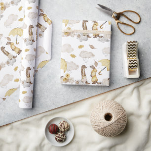 Schattige Wezel gekleed in gele, gele paraplu Cadeaupapier