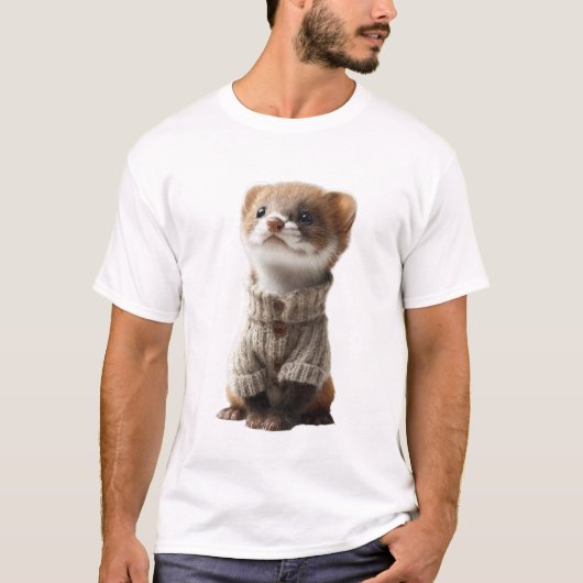 Schattige Wezel met Gebreide Trui T-shirt (Voorkant)