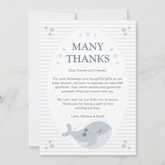 Schattige Whale Blue Boy Baby shower Bedankkaart (Voorkant)