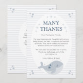Schattige Whale Blue Boy Baby shower Bedankkaart (Voorkant / Achterkant)