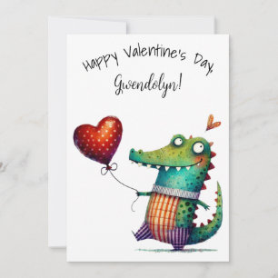 Schattige Whimsical Alligator Valentijnsdag Plat Kaart