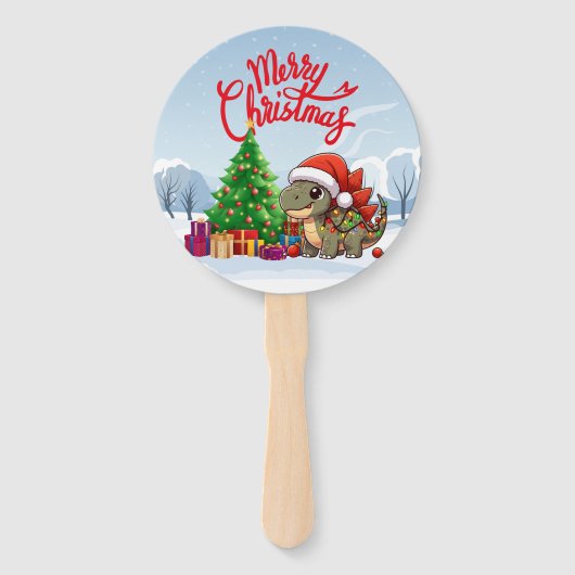 Schattige/whimsical baby kerst stegosaurus handwaaier (Voorkant)