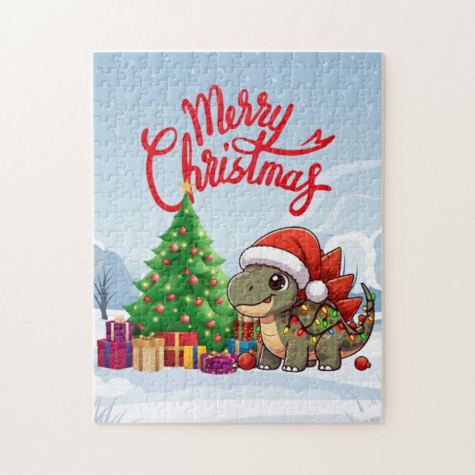 Schattige/whimsical baby kerst stegosaurus legpuzzel (Verticaal)
