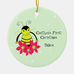 Schattige Whimsical Bij Baby's Eerste Kerstmis Keramisch Ornament