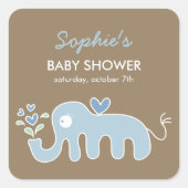 Schattige Whimsical Blauwe Olifant Liefde Jongen B Vierkante Sticker (Voorkant)