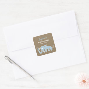 Schattige Whimsical Blauwe Olifant Liefde Jongen B Vierkante Sticker