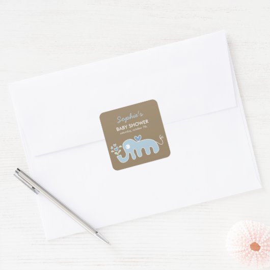 Schattige Whimsical Blauwe Olifant Liefde Jongen B Vierkante Sticker (Envelop)