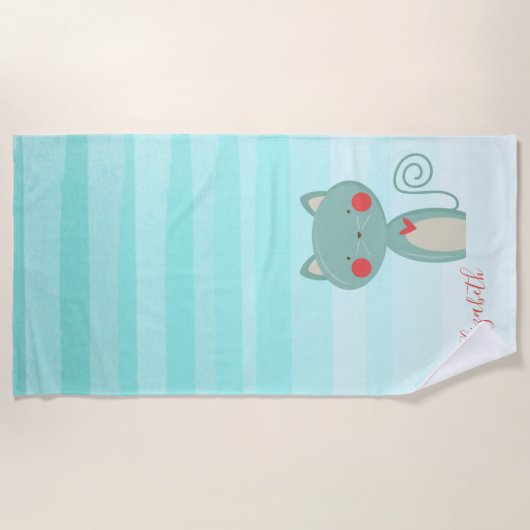 Schattige whimsical Cartoon Cat - Personalized Strandlaken (Voorkant)