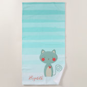 Schattige whimsical Cartoon Cat - Personalized Strandlaken (Voorkant)