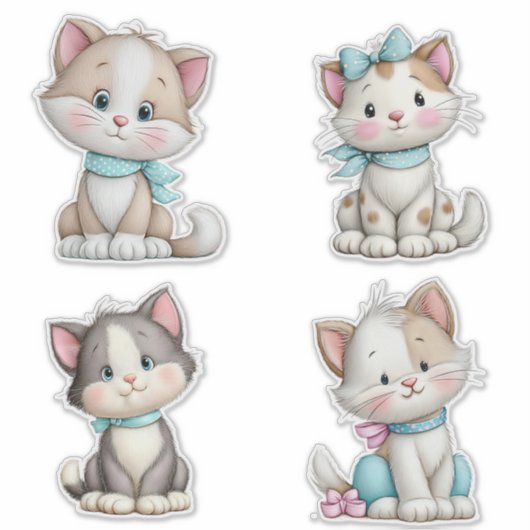 Schattige Whimsical Cartoon Kat Sticker (Voorkant)