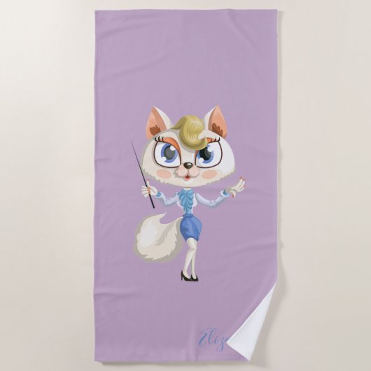 Schattige Whimsical Cartoon Kitty -Persoonlijk Strandlaken (Voorkant)