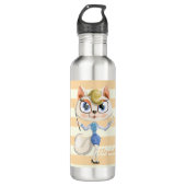 Schattige whimsical Cat op Stripes-Personalized Waterfles (Voorkant)
