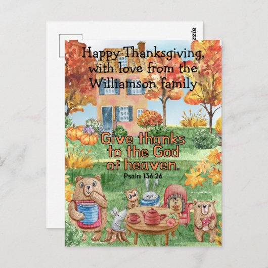 Schattige Whimsical Dieren Bedanken Zich Bijbel Ki Briefkaart (Voorkant / Achterkant)