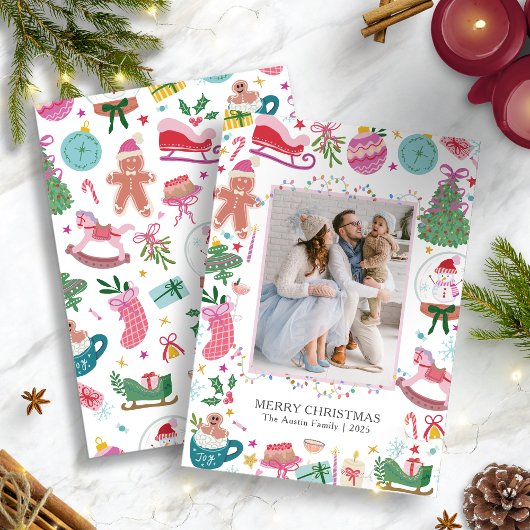 Schattige Whimsical Doodles Kerstmis Feestdagenkaart