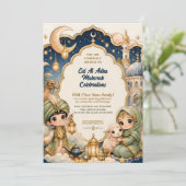 Schattige Whimsical Eid Al Adha Chibi Mubarak Kaart (Staand voorkant)