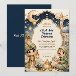 Schattige Whimsical Eid Al Adha Chibi Mubarak Kaart