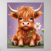 Schattige Whimsical Fantasie Schotse Hoogland Koe  Poster (Voorkant)