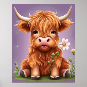 Schattige Whimsical Fantasie Schotse Hoogland Koe  Poster