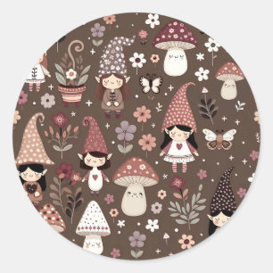 Schattige Whimsical Feeën Kabouters en Paddenstoel Ronde Sticker