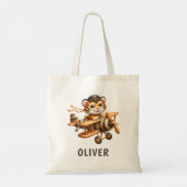 Schattige Whimsical Flying Tiger Kind op een vlieg Tote Bag (Achterkant)