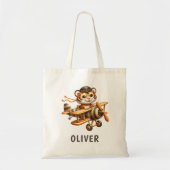 Schattige Whimsical Flying Tiger Kind op een vlieg Tote Bag (Voorkant)