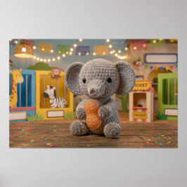Schattige Whimsical Gehaakte Olifant in de Dierent Poster