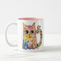 Schattige Whimsical Gelukkige Kat met Vogel
