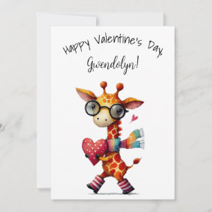 Schattige Whimsical Giraffe Valentijnsdag Plat Kaart