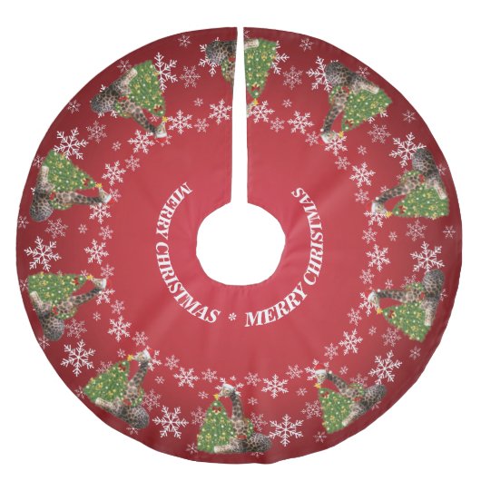 Schattige Whimsical-Giraffes op rood Kerstboom Rok (Voorkant)