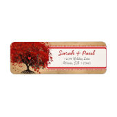 Schattige Whimsical Hart Blad Boom Rood Roze Stipp Etiket (Voorkant)