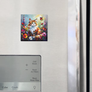 Schattige Whimsical Kat, Bloemen en Vlinders Magneet
