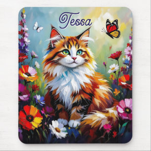 Schattige Whimsical Kat, Bloemen en Vlinders Muismat