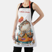 Schattige Whimsical Kat Chef Illustratie Grappig Schort (Insitu)