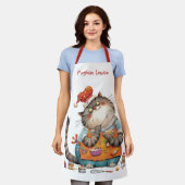 Schattige Whimsical Kat Chef Illustratie Grappig Schort (Gedragen)
