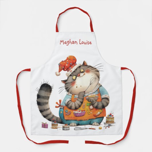 Schattige Whimsical Kat Chef Illustratie Grappig Schort (Voorkant)