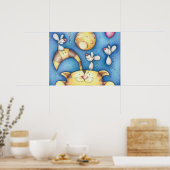 Schattige Whimsical Kat-en-Muis-Maan-Kunst Poster (Keuken)