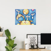 Schattige Whimsical Kat-en-Muis-Maan-Kunst Poster (Thuiskantoor)