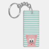 Schattige Whimsical Kat op Strepen Sleutelhanger (Voorkant Links)